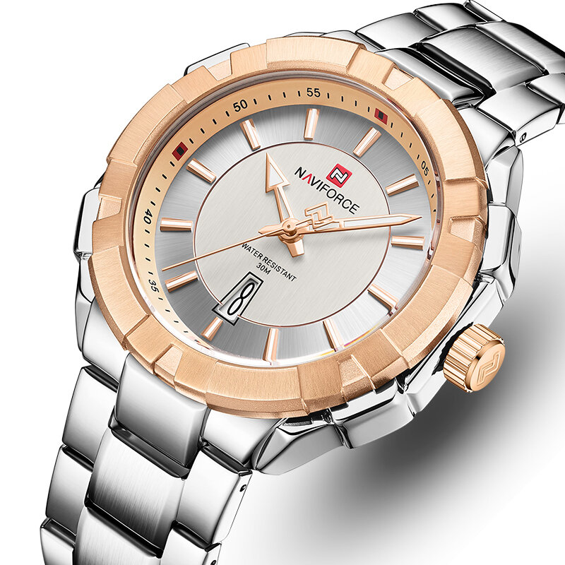 NAVIFORCE NF9176 Impermeable Reloj de pulsera de hombre de moda Reloj de cuarzo de estilo empresarial de acero completo