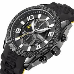 RUIAMS 584 Reloj de moda para hombre Impermeable Fecha luminosa Pantalla Reloj cronógrafo deportivo de cuarzo