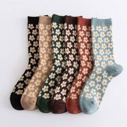 Mujer Algodón Estilo británico Retro Floral Patrón Tubo informal cálido calcetines