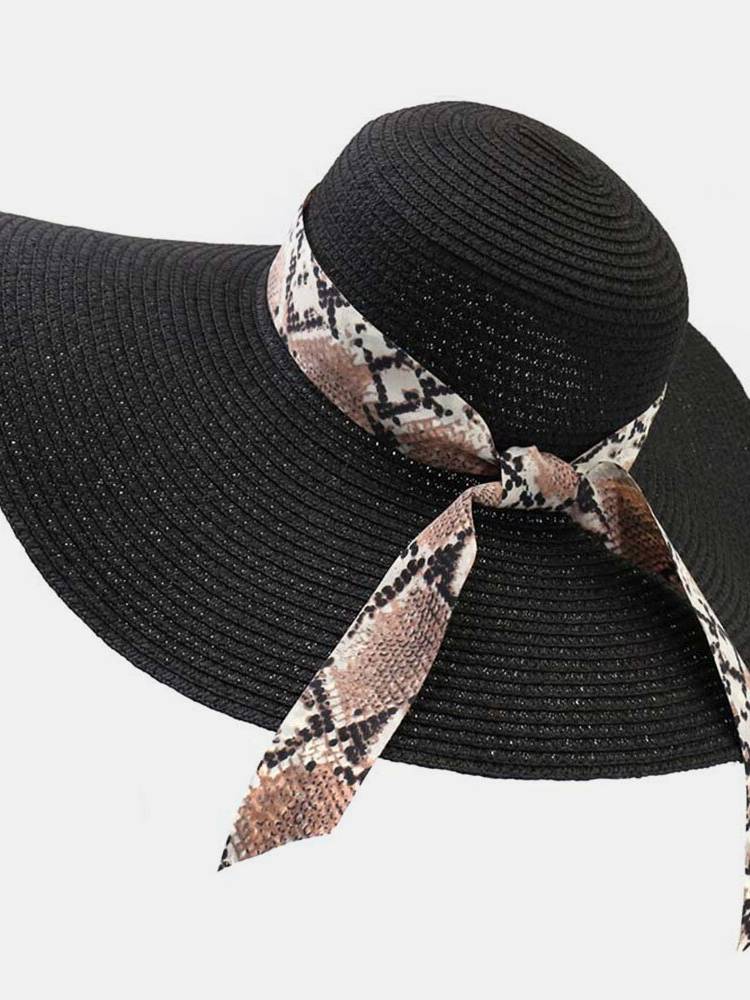 Vacaciones de protección solar para mujeres Playa Wild Brim Sun Sombrero Pajita elegante con estilo Bowknot Sombrero