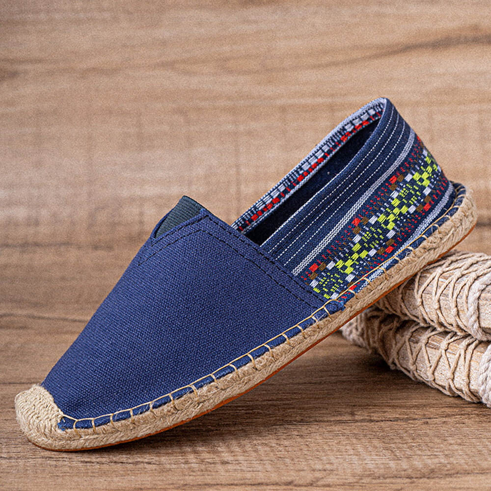 SOCOFY Ethnic Splicing Colorful Zapatos planos de alpargata informales cómodos y transpirables de lino a rayas
