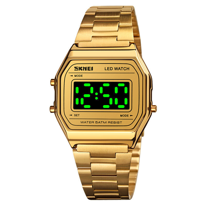 SKMEI 1646 Reloj para hombre de moda Fecha luminosa Pantalla 5ATM Impermeable Reloj digital con correa de acero inoxidab