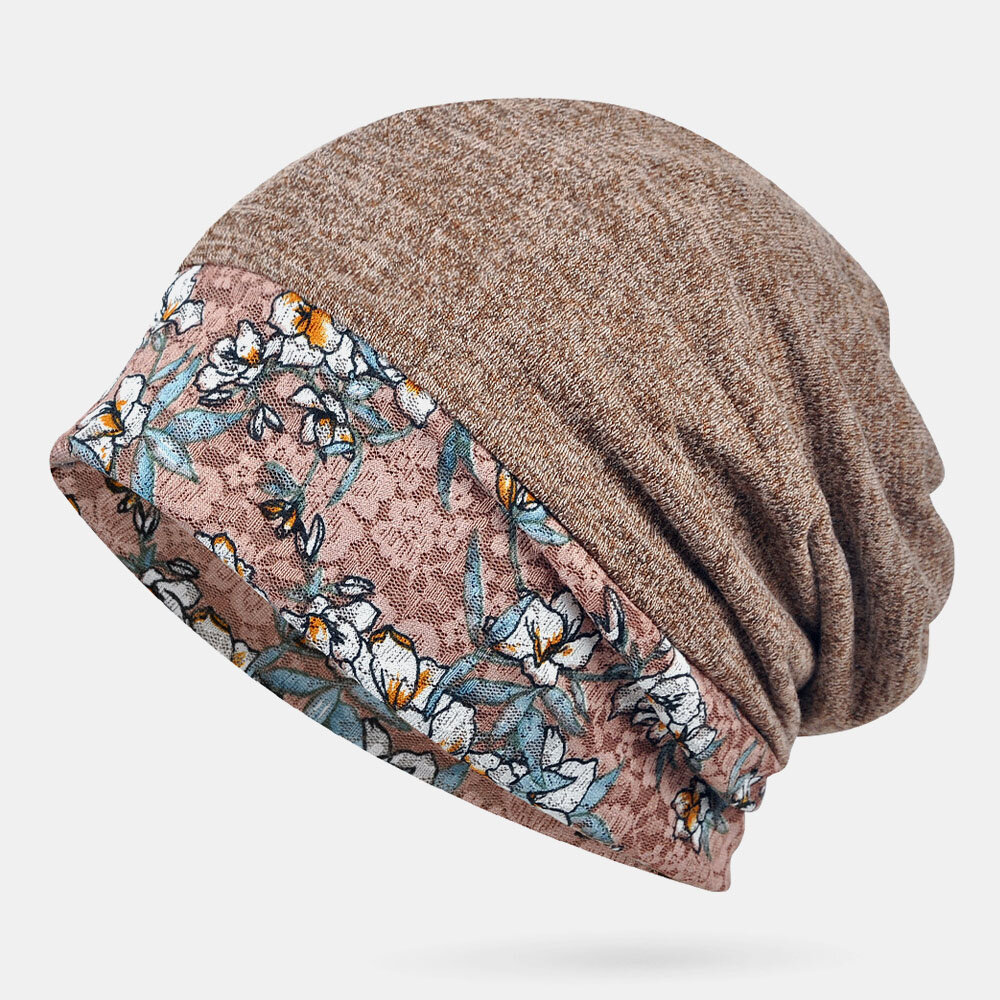 Pañuelo estampado de gorro con costuras de encaje Sombrero Gorra turbante de doble uso