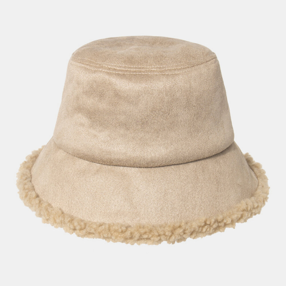 Gamuza de piel de cordero unisex más espesar cálido sombrero de cubo suave a prueba de viento