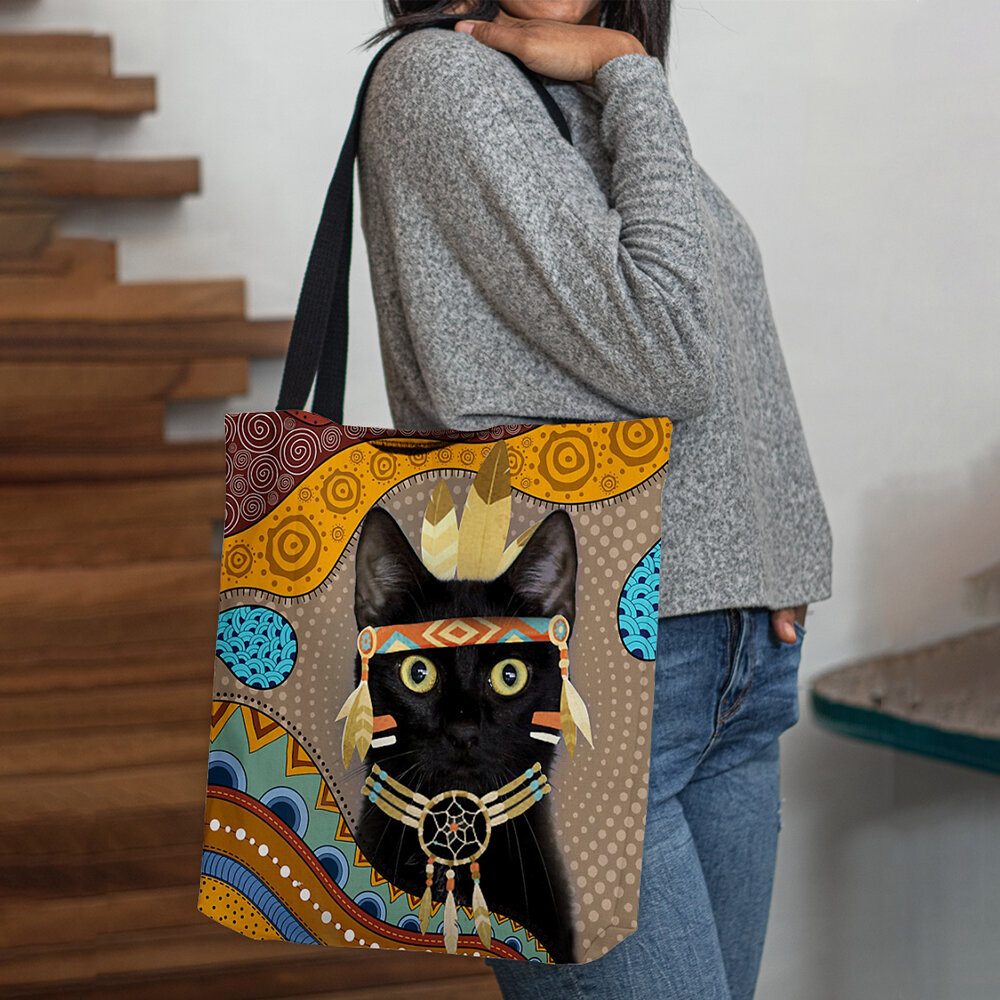 Las mujeres sintieron dibujos animados lindo egipcio vestido de negro Gato Patrón hombro Bolsa bolso de mano