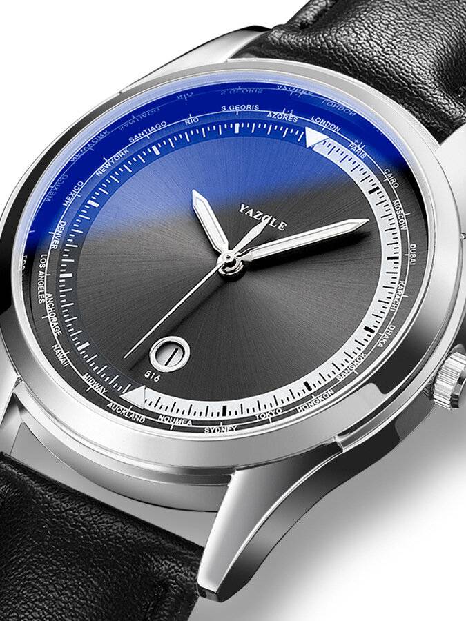 Yazole Fashion Casual Luminous Pointer con calendario Dial PU Leather Strap Impermeable Reloj de cuarzo para hombre