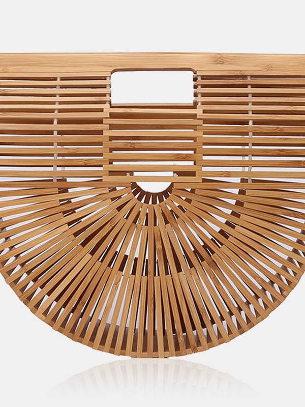 Bolso de mano Bolsa de paja con forma de silla de montar hueca de color sólido tejido de bambú para mujer