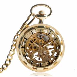 Deffrun Gold Caso Regalo de cuerda manual Mecánico Reloj sin tapa Reloj de bolsillo