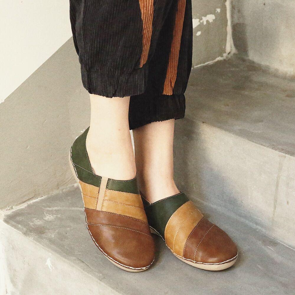 Zapatos casuales con costuras de colores Soft Mocasines para caminar de cuero con suela