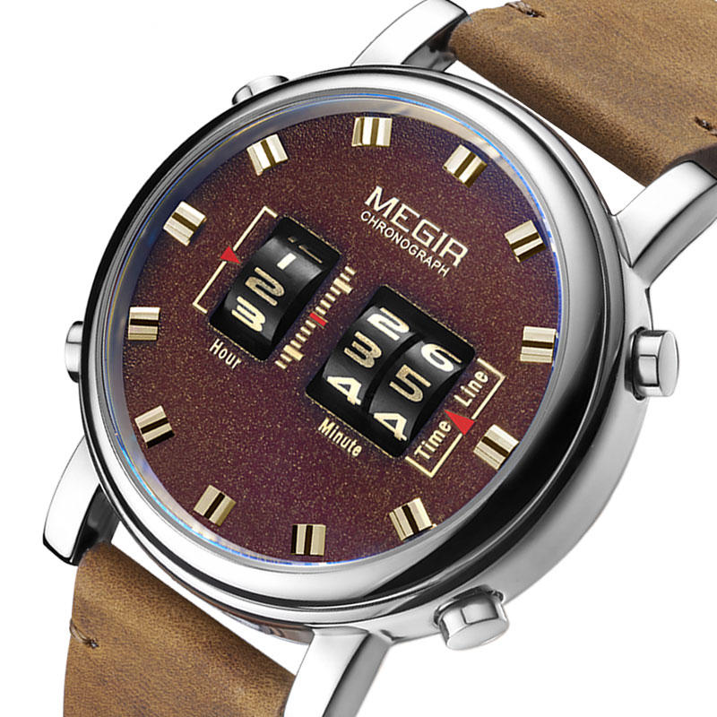 MEGIR 2137 Reloj de pulsera para hombre con correa de cuero estilo empresarial Relojes de cuarzo Diseño únicos