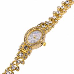 Deffrun ASJ Luxury Delicate with Diamonds Oval Dial Mujer Impermeable Reloj de cuarzo con correa de acero inoxidable