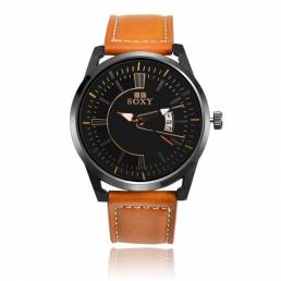 SOXY 0100 Relojes de pulsera de cuarzo con correa de cuero estilo ultrafino para hombre de moda