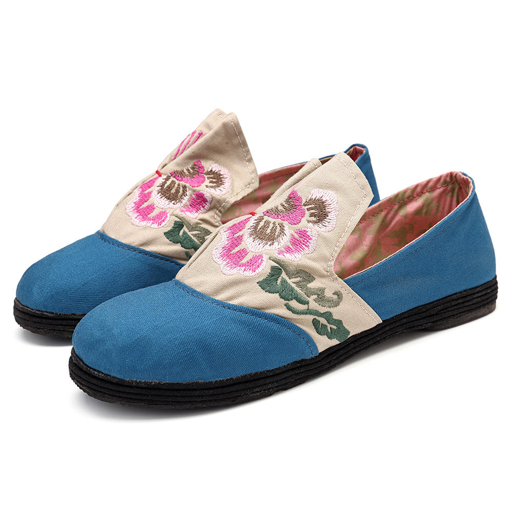 Folkways bordado floral Slip On Mocasines planos Zapatos
