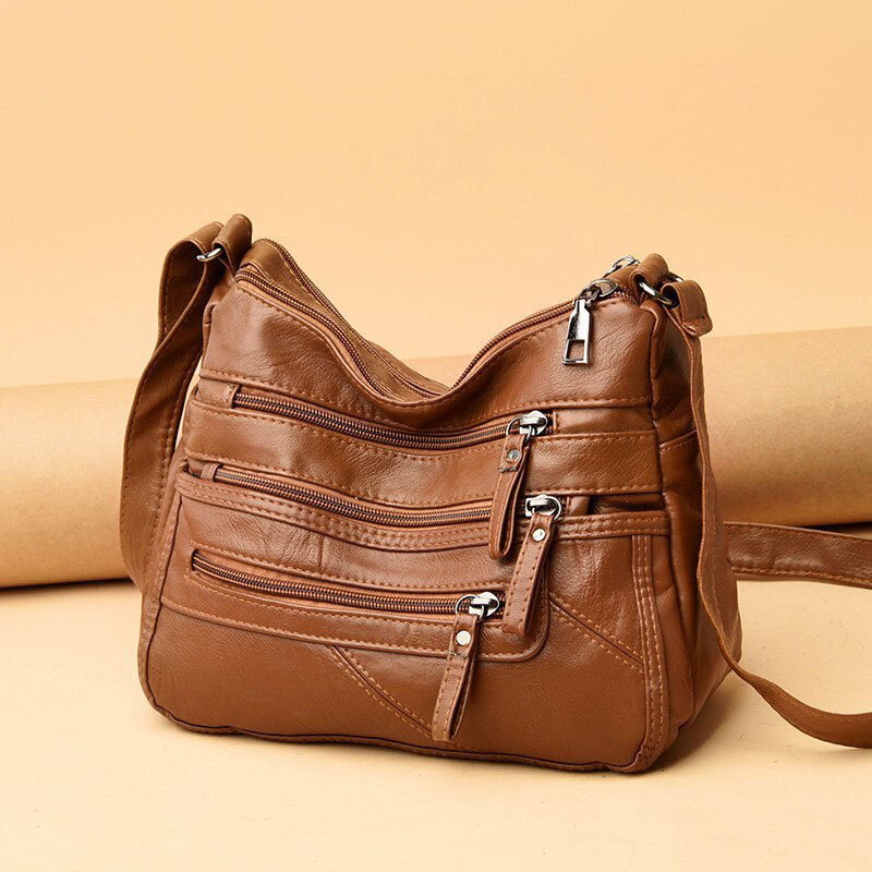 Bolso de mano francés con múltiples bolsillos de gran capacidad Retro Casual de cuero PU para mujer Bolsa