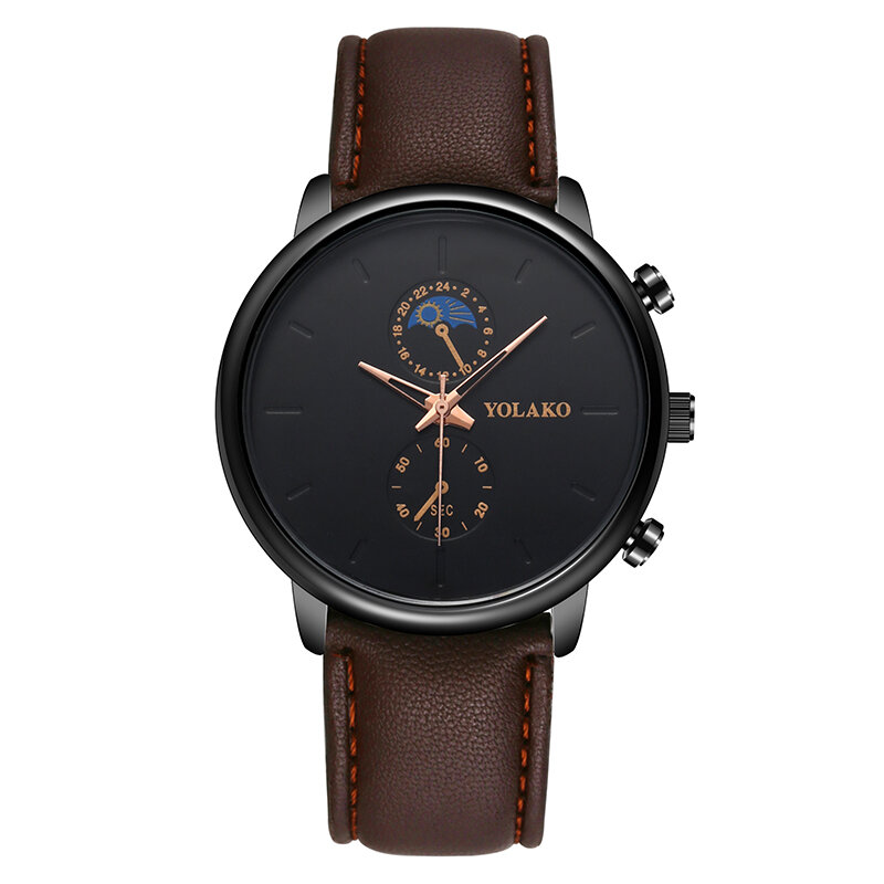 YOLAKO A0540 Masculino Fashion Style Impermeable Reloj de cuarzo con correa de cuero para hombre