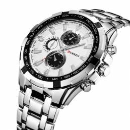 CURREN Business Fashion Time Pantalla Acero inoxidable Banda 3ATM Impermeable Hombres Reloj de pulsera Reloj de cuarzo