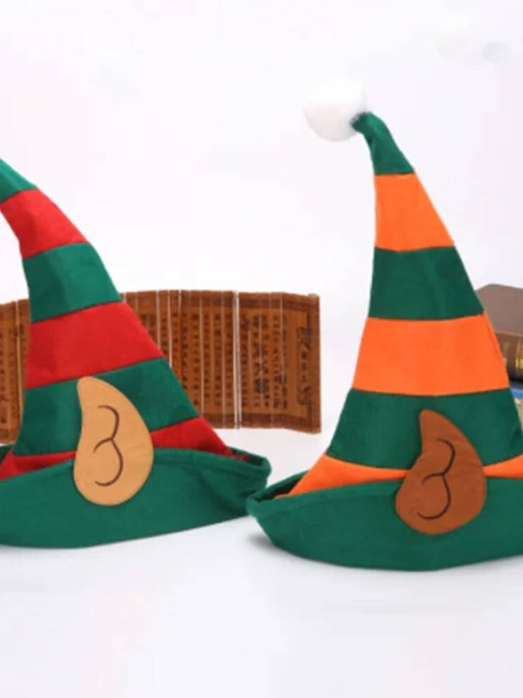 Unsiex Christmas Festive Little Elf Cosplay Elf Oreja Naranja Rojo Rayas Patrón Sombrero