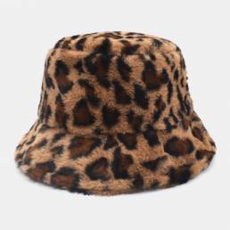 Mujer Cordero Cabello Cálido Soft Leopardo Patrón Cubo de personalidad informal Sombrero