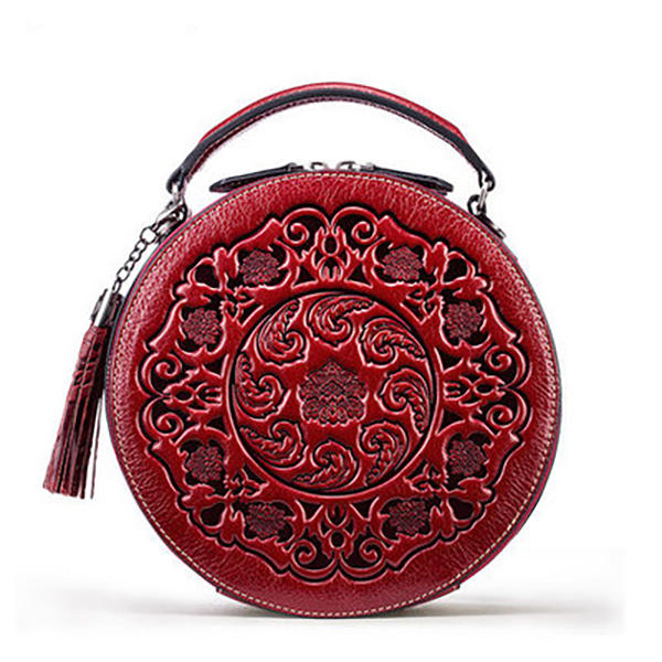 Mujer Hombro del bolso del cilindro del estilo chino repujado en estilo chino Bolsa