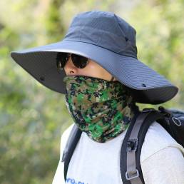 Hombres Verano UV Protección Wild Big Brim 14.5 Centímetros Visor Ajustable Sol Sombrero Cubo Sombrero Para pesca Montañ
