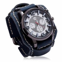 Deffrun Fashionable Cow Leather Banda Reloj de pulsera para hombre Números estereoscópicos Diseño Reloj de cuarzo
