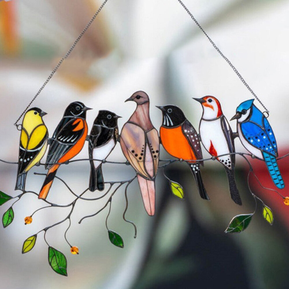 Jardín al aire libre Simple dibujos animados pájaros vidrieras decoración de la pared del hogar ventana accesorios para