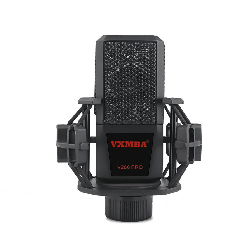 VXMBA V260 Condensador súper cardioide XLRM profesional Micrófono Grabación Micrófono para transmisión en vivo de estudi