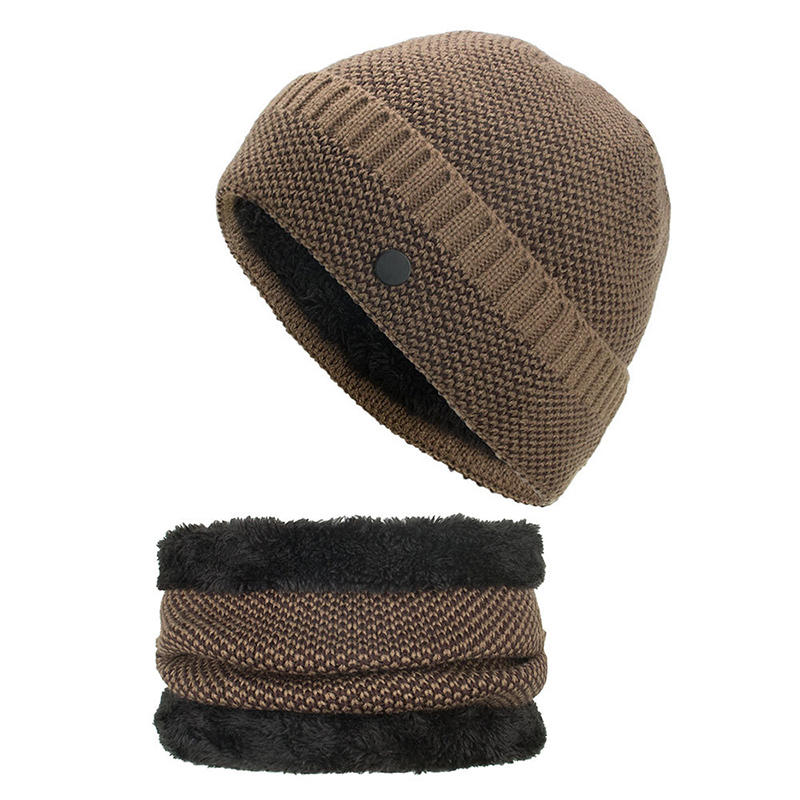 Hombre Mujer Gorro grueso de lana coral Sombrero Conjunto de bufanda de punto cálido de invierno Sombrero