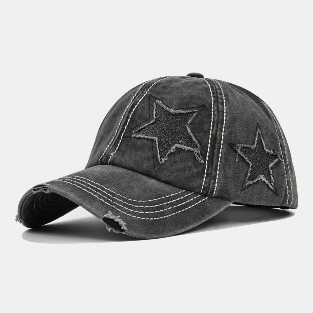 Gorra de béisbol con diseño de estrella de cinco puntas de algodón lavado unisex Patrón Hole Sunshade