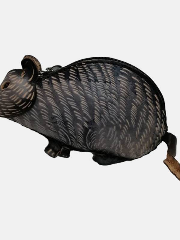Unisex Piel Genuina Animal lindo de dibujos animados ratón Moneda hecha a mano Bolsa Almacenamiento Bolsa Cartera