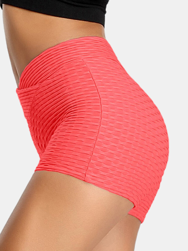 Pantalones cortos elásticos con cintura en V de color sólido para mujer Yoga