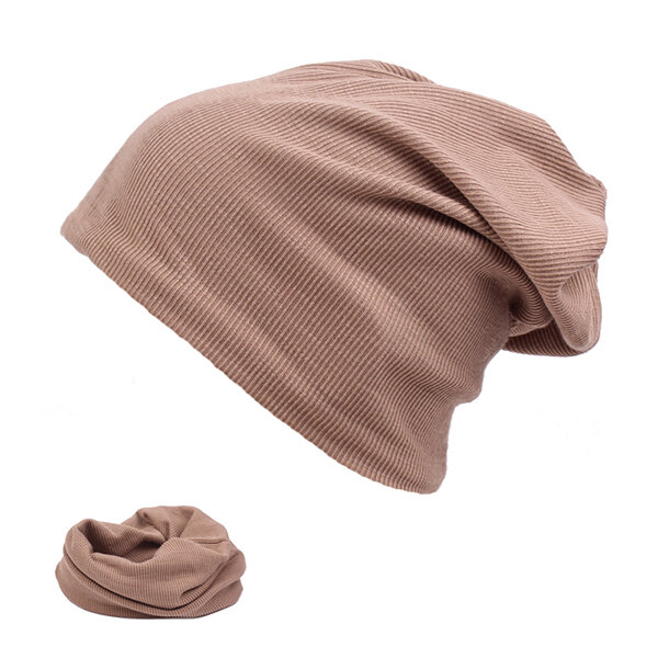 Gorro de punto de algodón de doble uso para hombres Sombrero Bufanda informal de otoño de color sólido