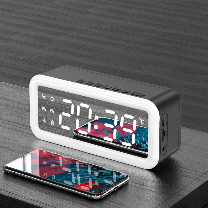 B122 Bluetooth 5.0 Alarma de altavoz Reloj Modos de reproducción múltiple LED Altavoz de espejo con función FM Sonido es