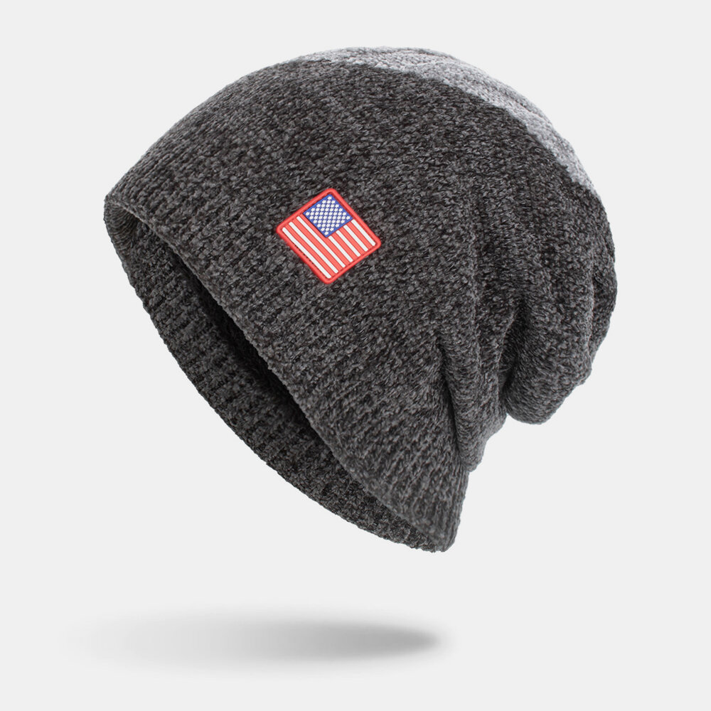 Hombres Wool America Flag Winter Keep Warm Beanie Cráneo Cap Gorro de punto de lana