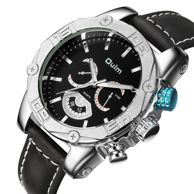 Oulm HP3694 Reloj de hombre de negocios de moda con esfera grande 3ATM Impermeable Reloj de cuarzo masculino con correa