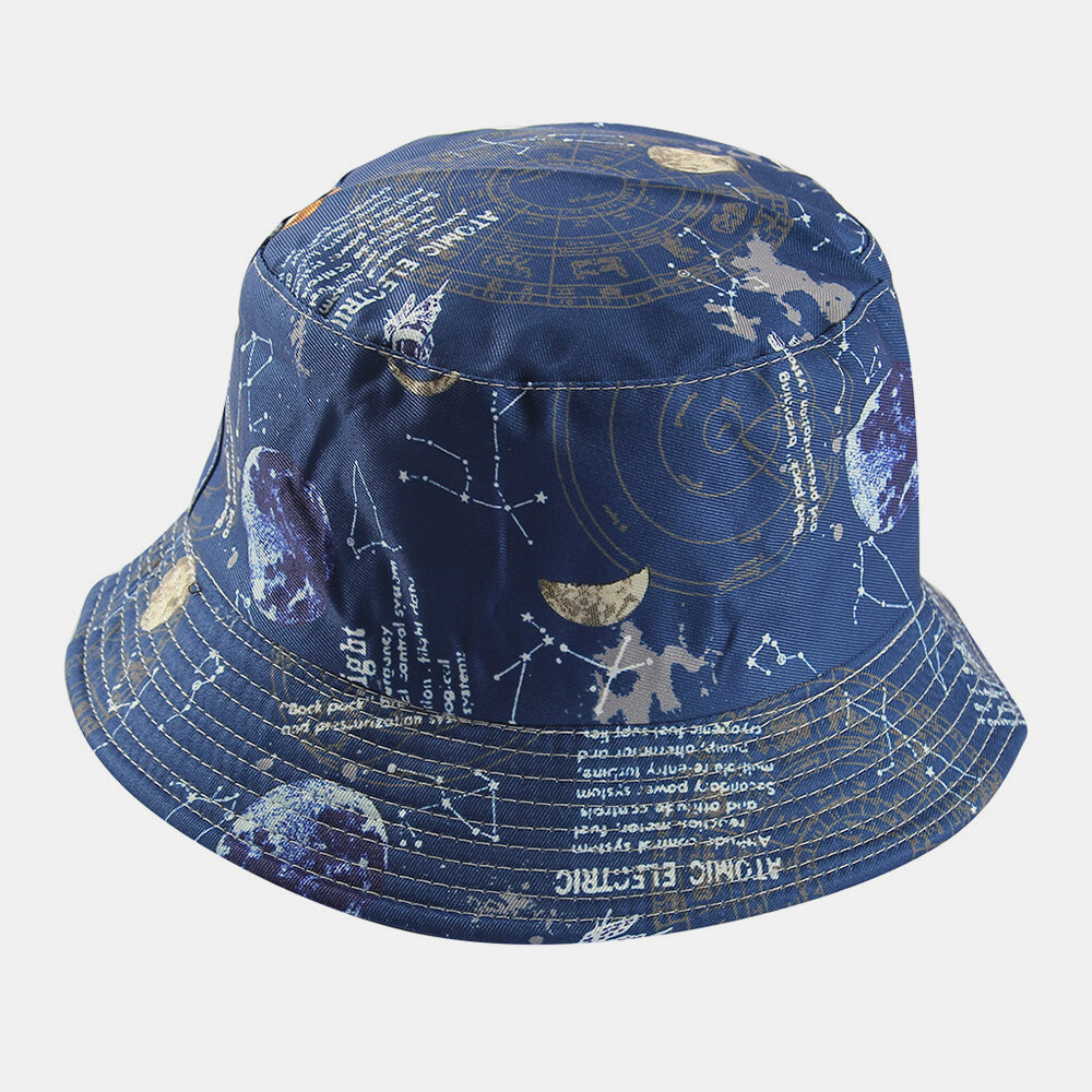 Unisex de doble cara Space Galaxy Zodiac Starry Night Imprimir Casual Moda joven Pareja Sombrero Cubo Sombrero