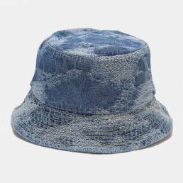 Cubo de sombrilla de calle de moda con agujero de color sólido de mezclilla lavada unisex Sombrero