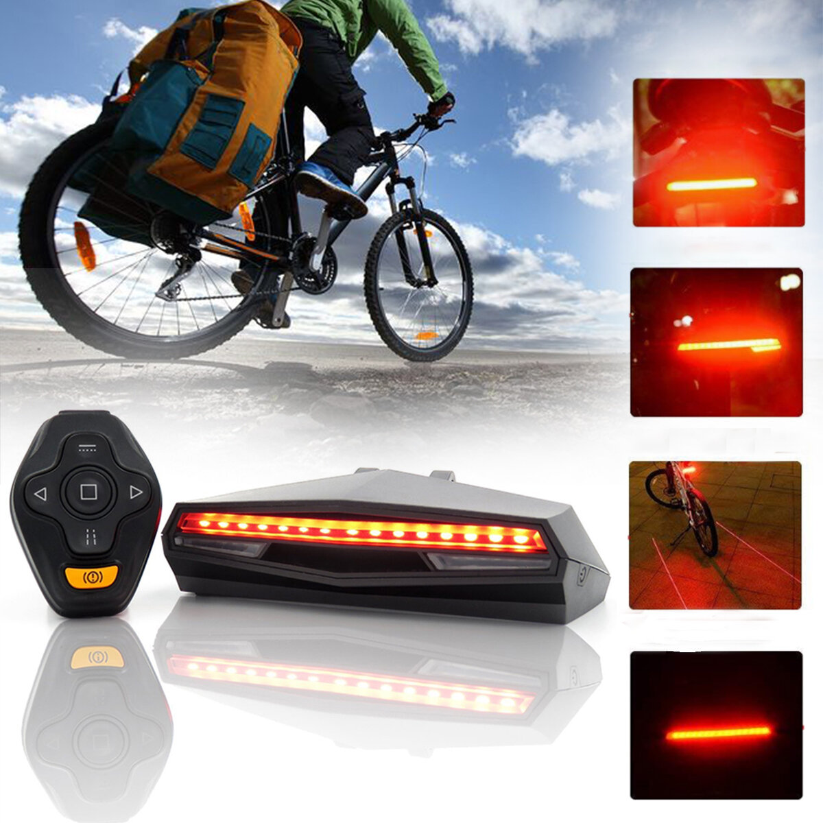 BIKIGHT 85LM Luz trasera de bicicleta USB inalámbrico trasero de bicicleta luz LED Control remoto Señal de giro Láser al