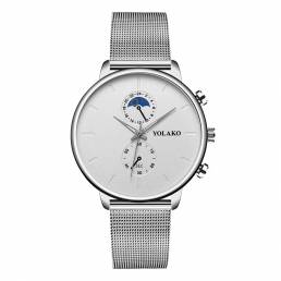 YOLAKO Fashion Mesh Strap Men Impermeable Reloj de estilo empresarial Reloj de cuarzo