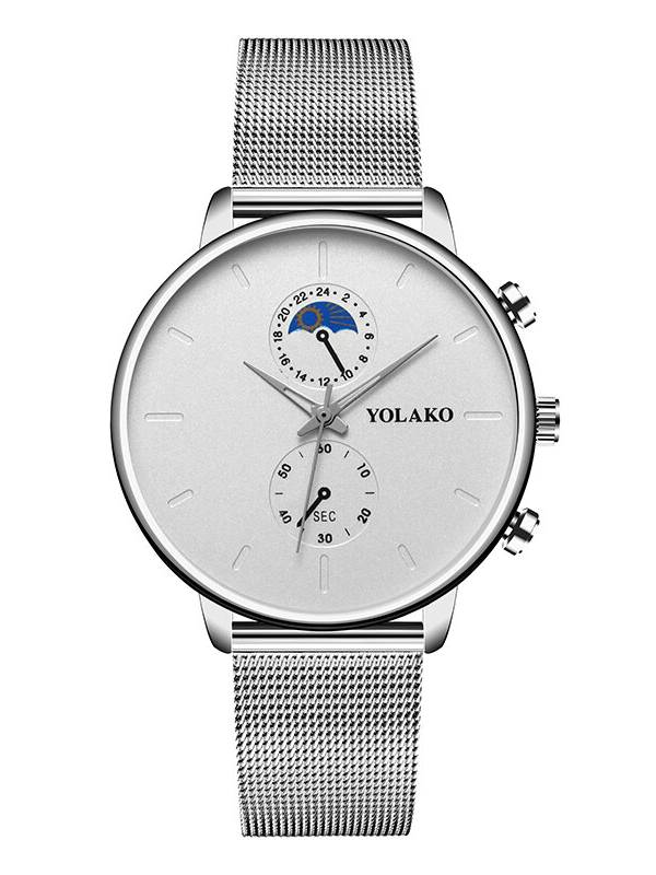 YOLAKO Fashion Mesh Strap Men Impermeable Reloj de estilo empresarial Reloj de cuarzo