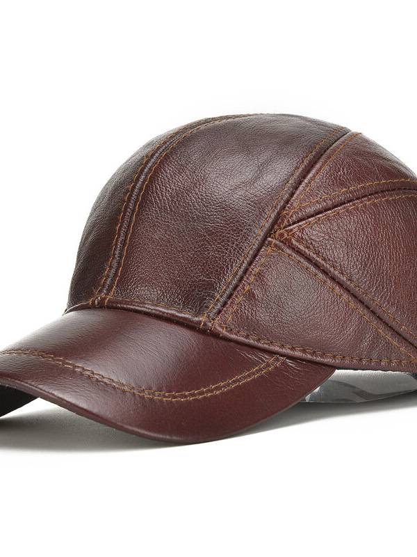 Sombrero de Béisbol de Piel Genuina Cálido Invierno para Hombres Sombreros de Orejera de Camionero Impermeable Al Aire L