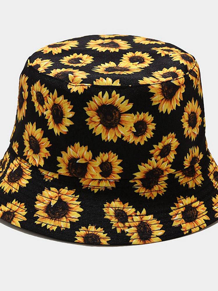 Algodón floral de doble cara unisex Patrón Pareja de viseras solares Sombrero Cubo Sombrero