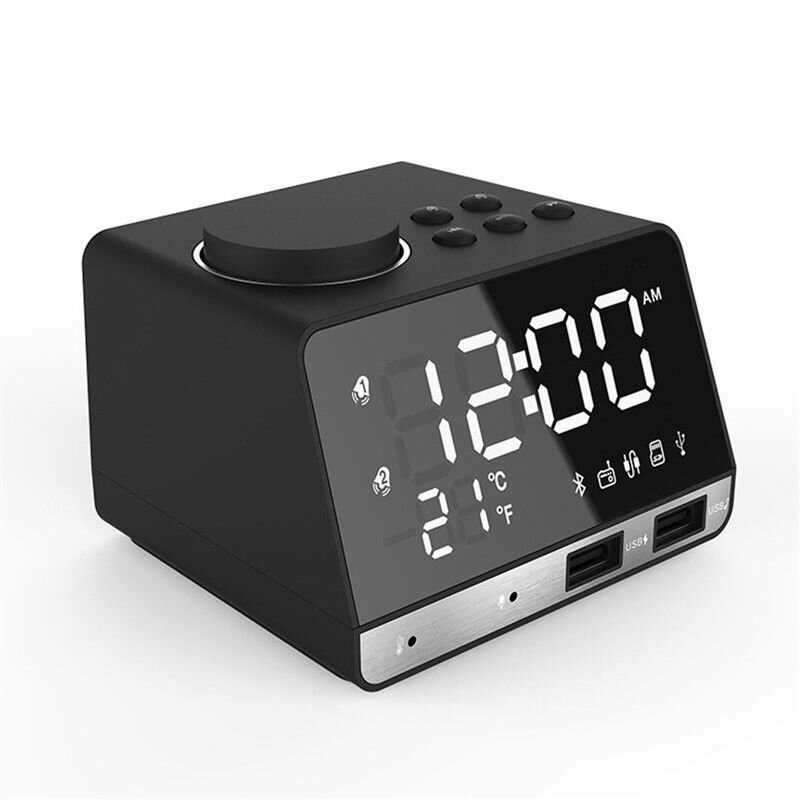 Alarma dual Reloj Unidades duales Altavoz de graves bluetooth inalámbrico LED Pantalla FM Radio Altavoz de puerto USB