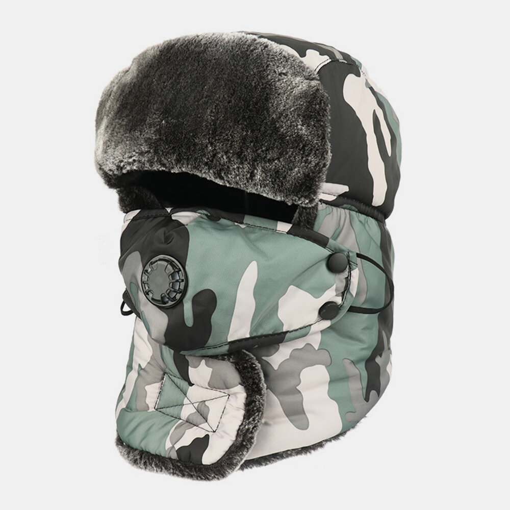 Unisex Plus Thicken Warm Windproof Oreja Protección facial al aire libre Trapper Sombrero Para esquiar