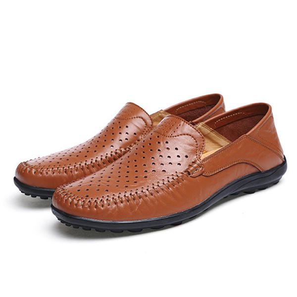 US Tamaño 6.5-11.5 Hombre Zapatos Casual al aire libre Cuero Slip-On Hollow Out Flats Zapatos