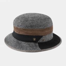 Hombres Fieltro Costura Contraste Color Street Trend Retro Personalidad Cubo Sombrero Jazz Top Sombrero