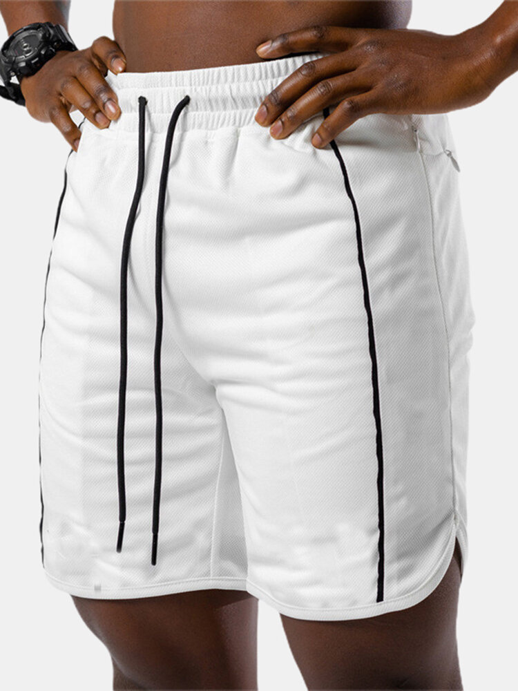 Pantalones cortos de entrenamiento de bolsillo con cordón de color sólido para hombre Aptitud