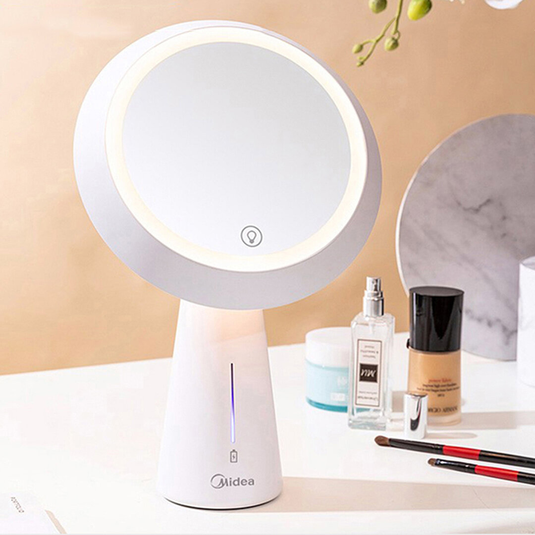 MIUO T03 Espejo cosmético Lámparas de mesa Espejo de maquillaje de alta definición Atenuación continua Carga USB 90 ° Ro