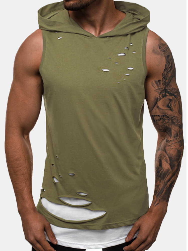 Camisetas sin mangas sin mangas del agujero sólido del nuevo deporte de la moda para hombre
