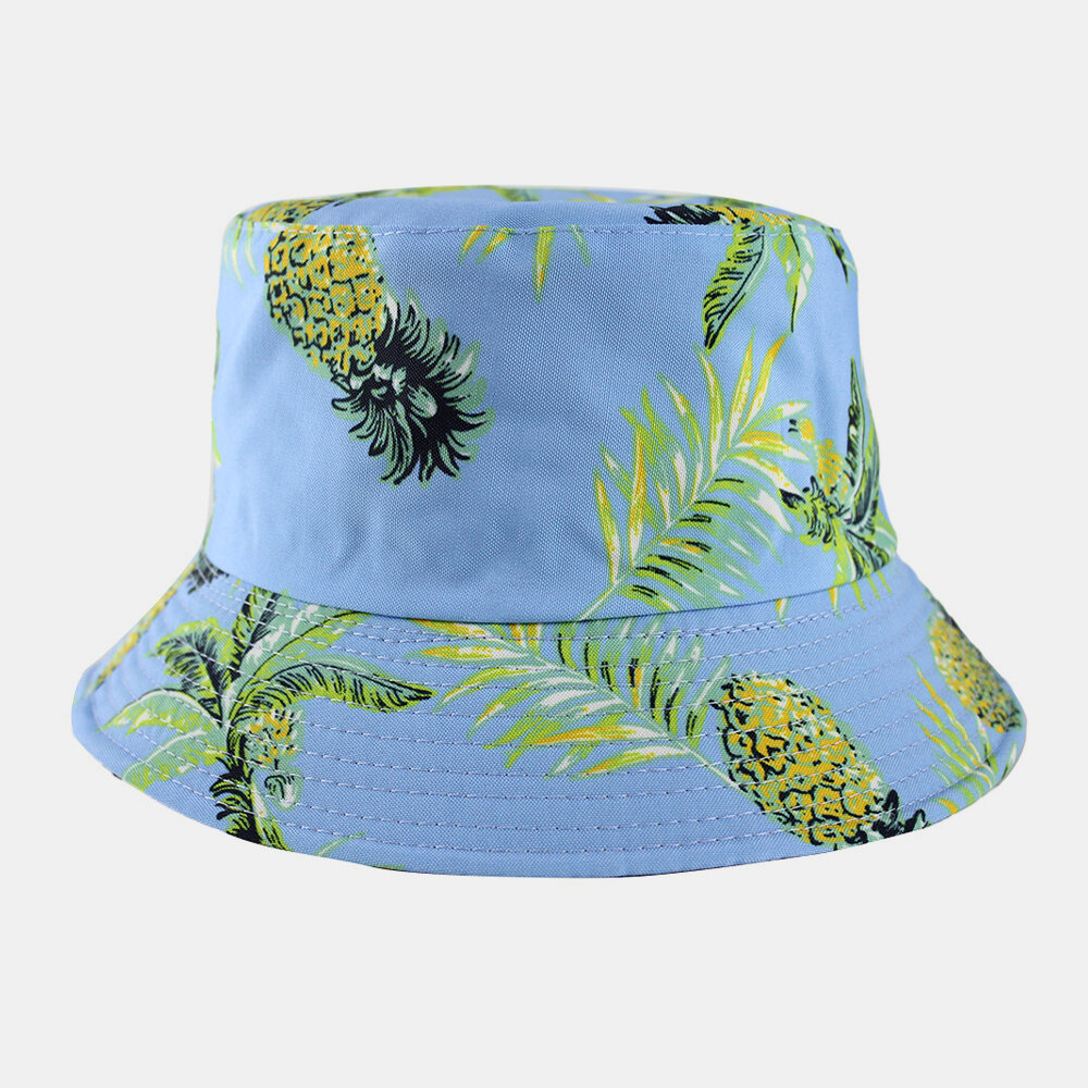 Sombrero de cubo de sombrilla informal al aire libre con patrón de piña de fruta de algodón de doble cara unisex